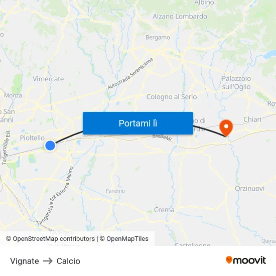 Vignate to Calcio map