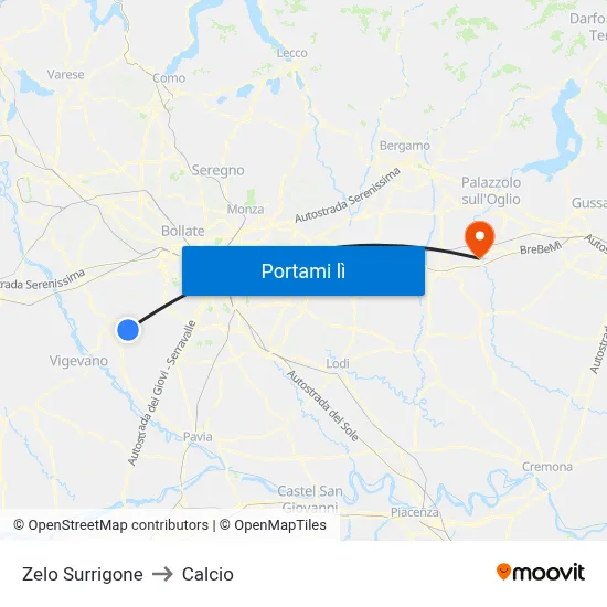 Zelo Surrigone to Calcio map