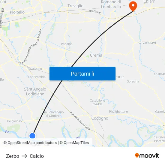 Zerbo to Calcio map
