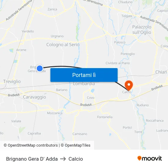 Brignano Gera D' Adda to Calcio map