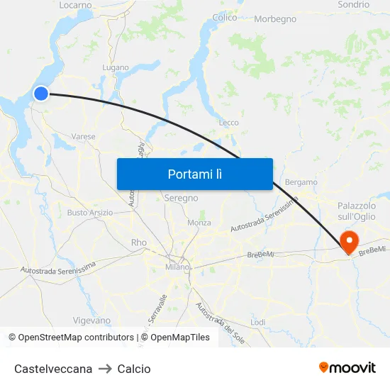Castelveccana to Calcio map