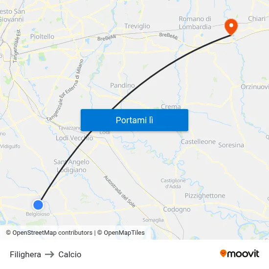 Filighera to Calcio map