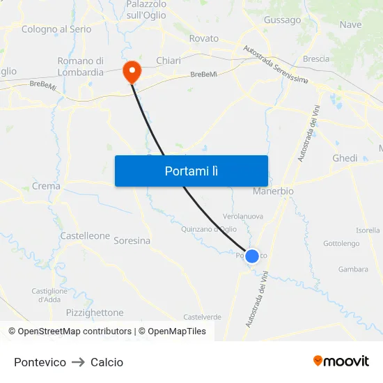 Pontevico to Calcio map
