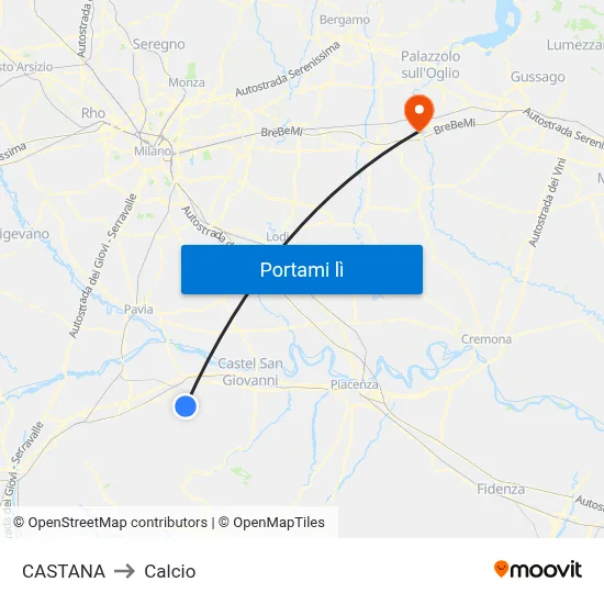CASTANA to Calcio map