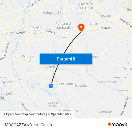 MOSCAZZANO to Calcio map