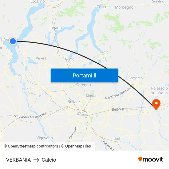 VERBANIA to Calcio map