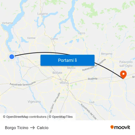 Borgo Ticino to Calcio map