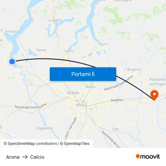 Arona to Calcio map