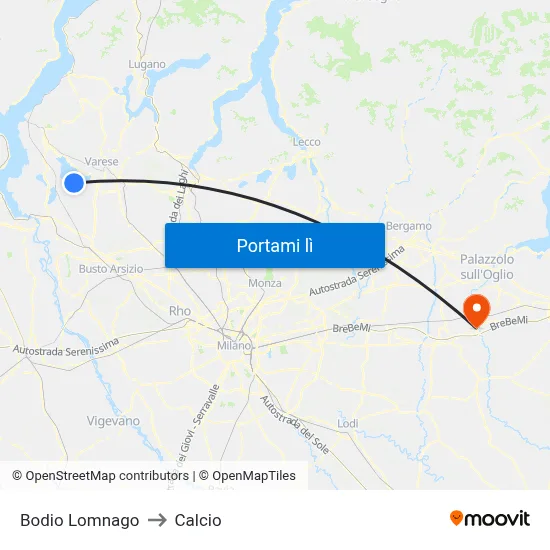 Bodio Lomnago to Calcio map