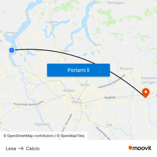 Lesa to Calcio map