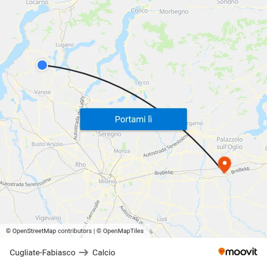 Cugliate-Fabiasco to Calcio map