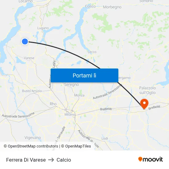 Ferrera Di Varese to Calcio map