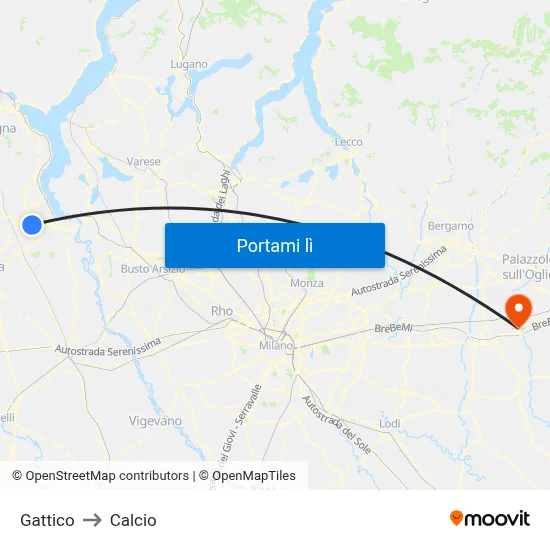 Gattico to Calcio map