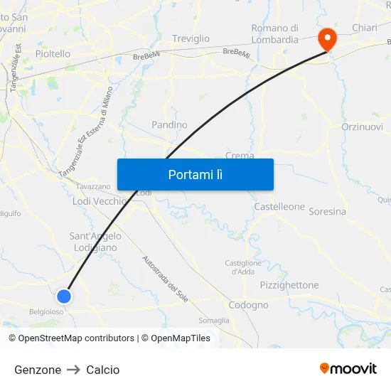 Genzone to Calcio map