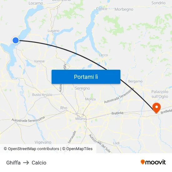 Ghiffa to Calcio map