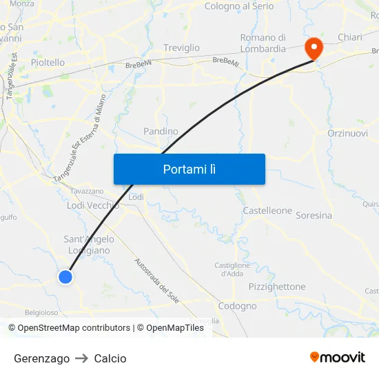 Gerenzago to Calcio map