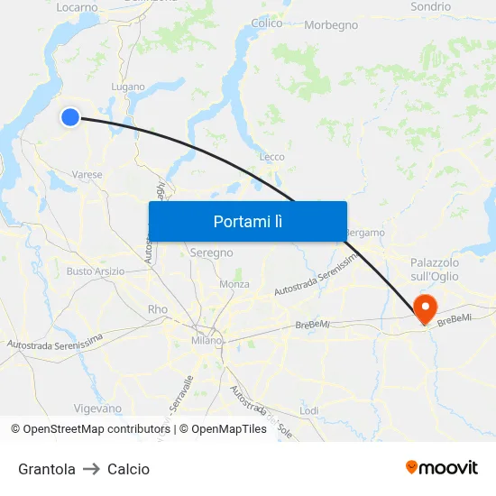 Grantola to Calcio map