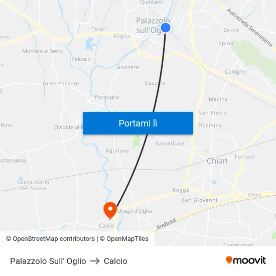 Palazzolo Sull' Oglio to Calcio map