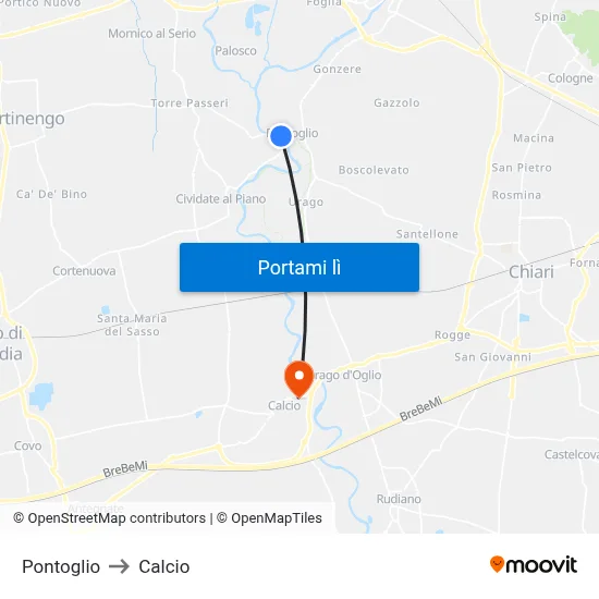 Pontoglio to Calcio map