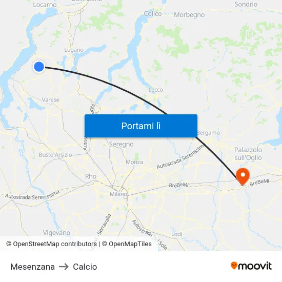 Mesenzana to Calcio map