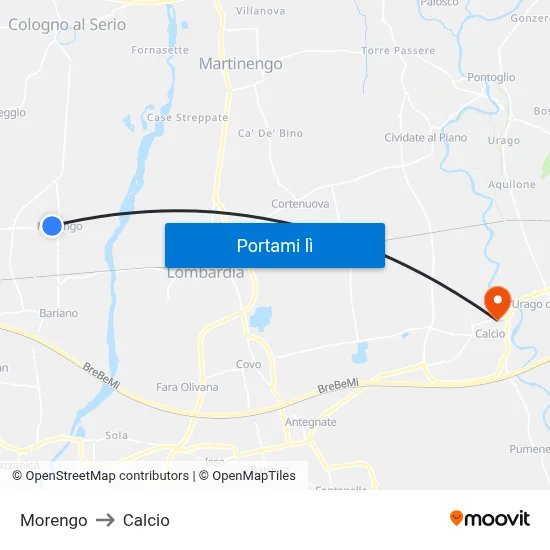 Morengo to Calcio map