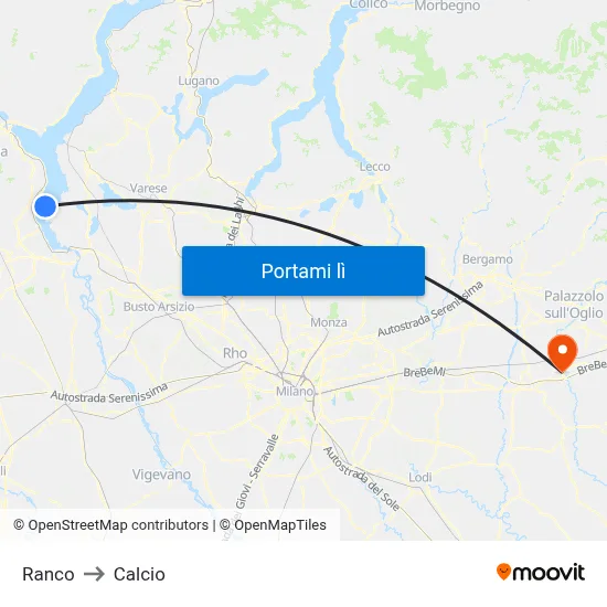 Ranco to Calcio map