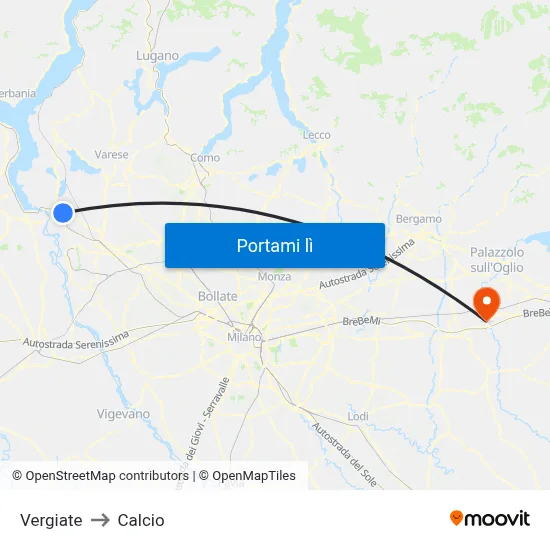 Vergiate to Calcio map
