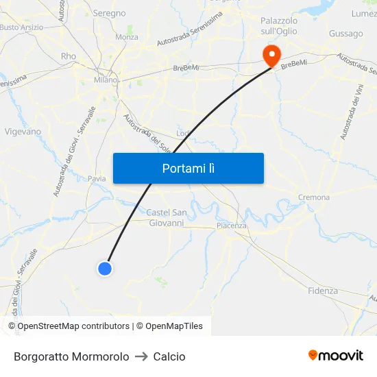 Borgoratto Mormorolo to Calcio map