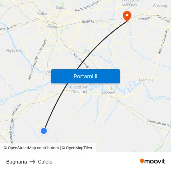 Bagnaria to Calcio map