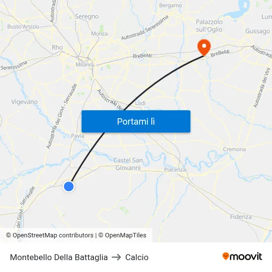 Montebello Della Battaglia to Calcio map