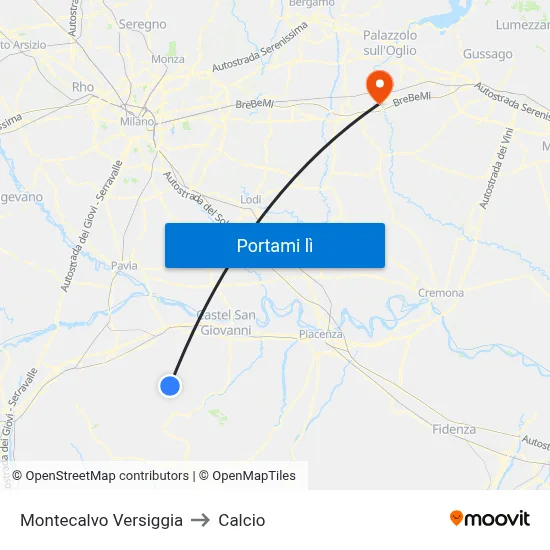 Montecalvo Versiggia to Calcio map