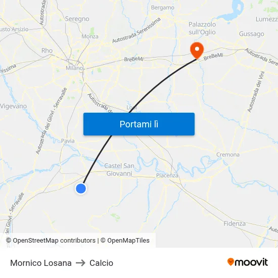 Mornico Losana to Calcio map