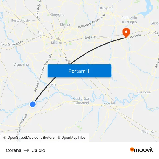 Corana to Calcio map