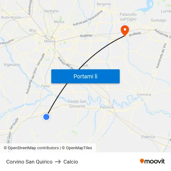 Corvino San Quirico to Calcio map