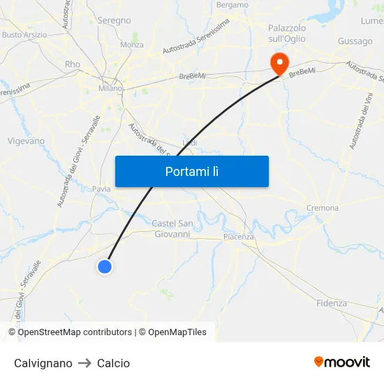 Calvignano to Calcio map