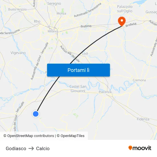 Godiasco to Calcio map