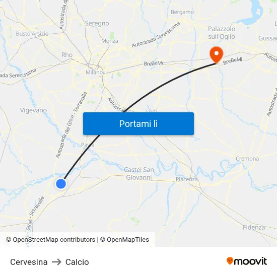 Cervesina to Calcio map