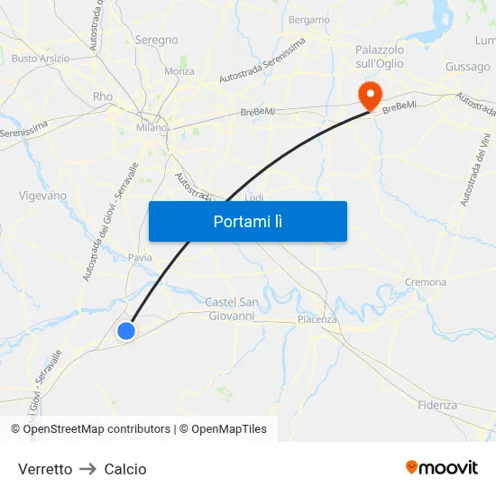 Verretto to Calcio map