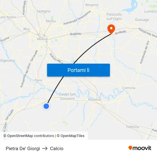 Pietra De' Giorgi to Calcio map
