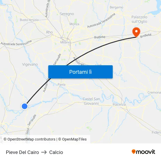 Pieve Del Cairo to Calcio map