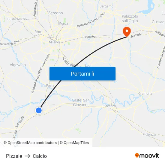 Pizzale to Calcio map