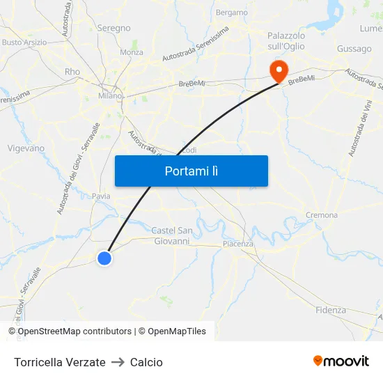 Torricella Verzate to Calcio map