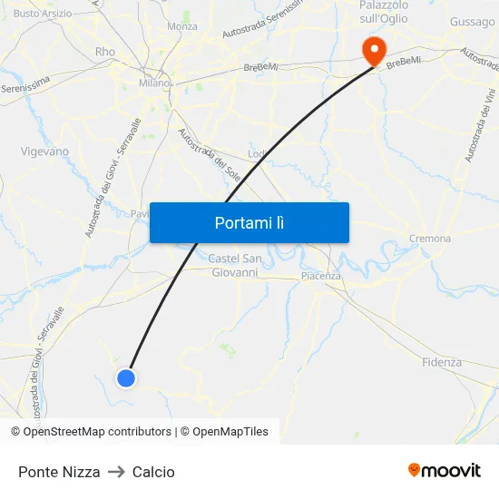 Ponte Nizza to Calcio map