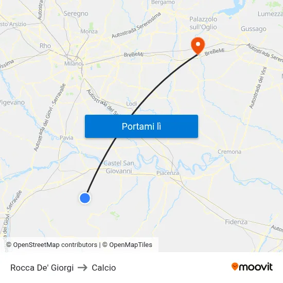 Rocca De' Giorgi to Calcio map