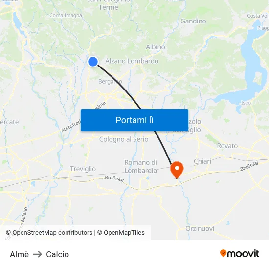 Almè to Calcio map