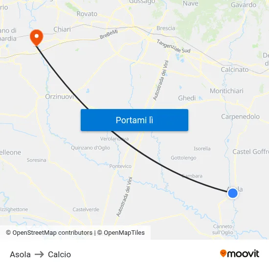 Asola to Calcio map