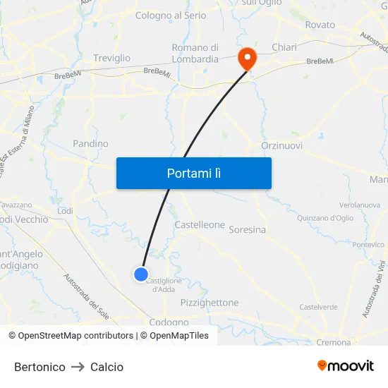 Bertonico to Calcio map