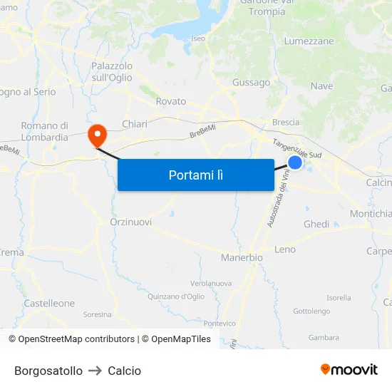 Borgosatollo to Calcio map