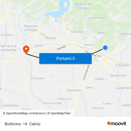 Botticino to Calcio map
