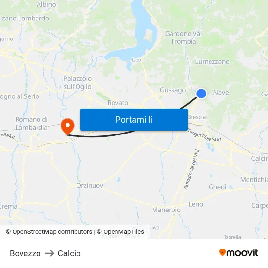 Bovezzo to Calcio map